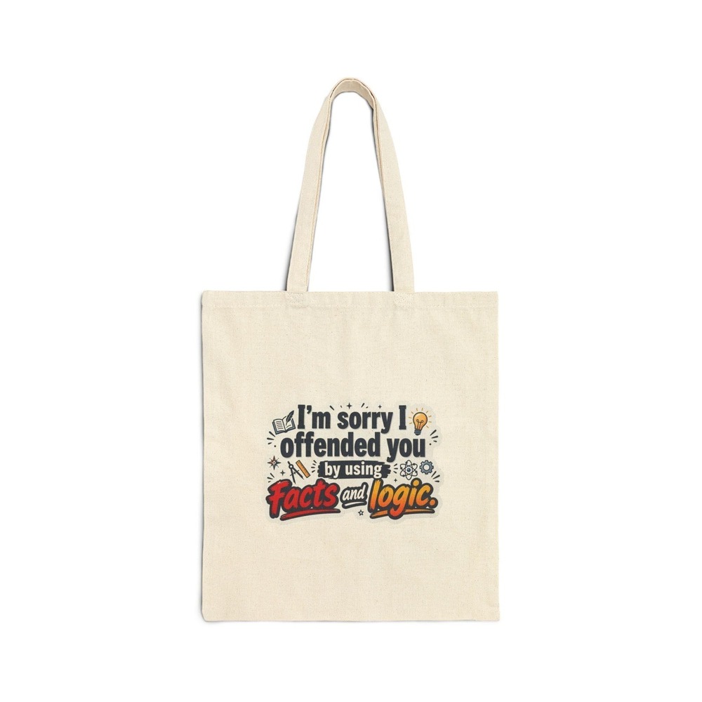 Facts and Logic Graphic Cotton Canvas Tote Bag Black Natural 15x16